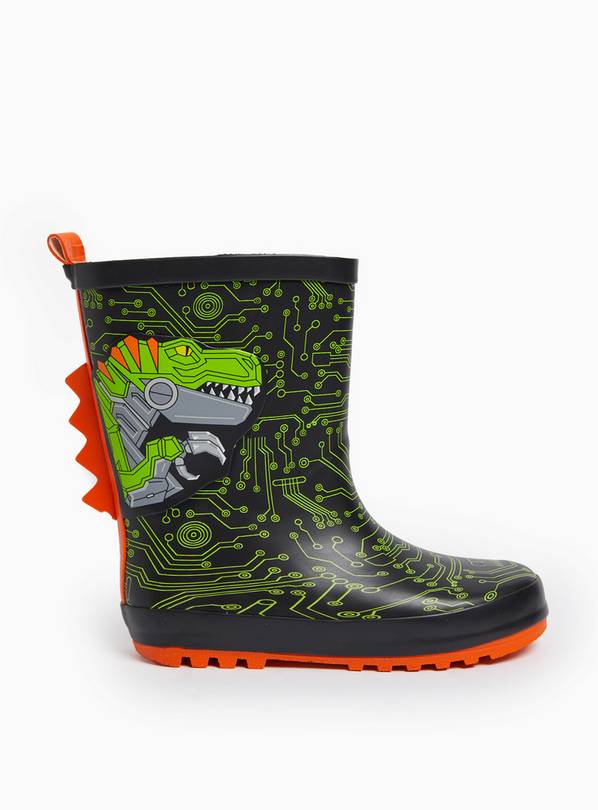 Novelty Robot Dinosaur Print Rubber Wellies 8 Infant